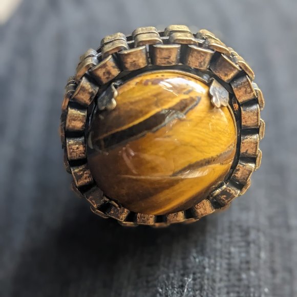 Statement Tigers Eye and Chain link Ring - Picture 3 of 3